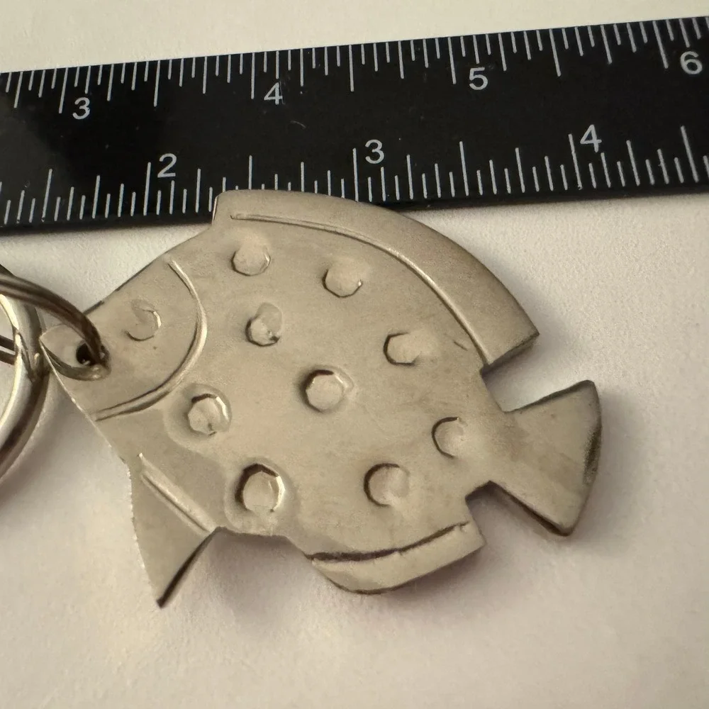 Crate &‎ Barrel Fish Keychain Metal Silver Tone Novelty Collectible